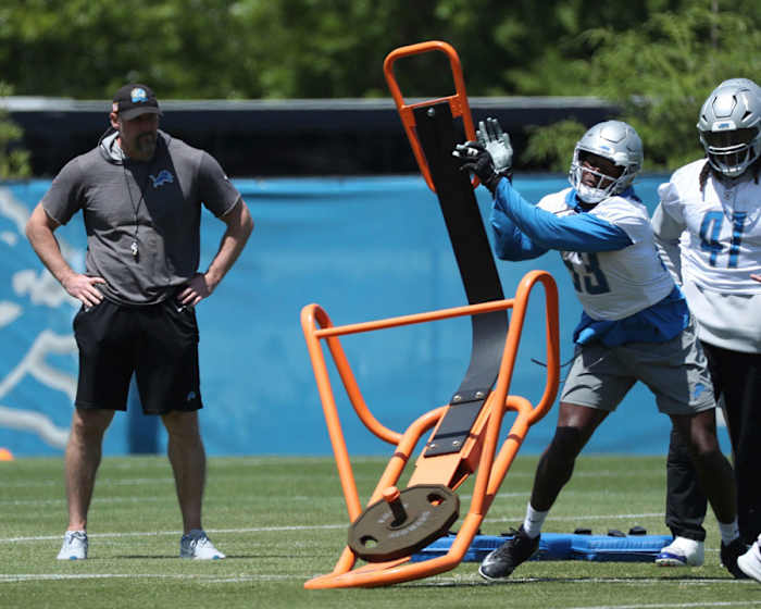 Detroit Lions head coach Dan Campbell at OTAs